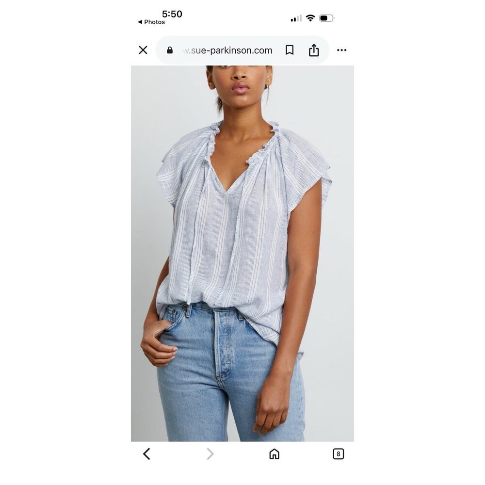 Rails Revolve Raven Short Sleeve Linen Blend Gray White Alameda Stripe Top Sz L